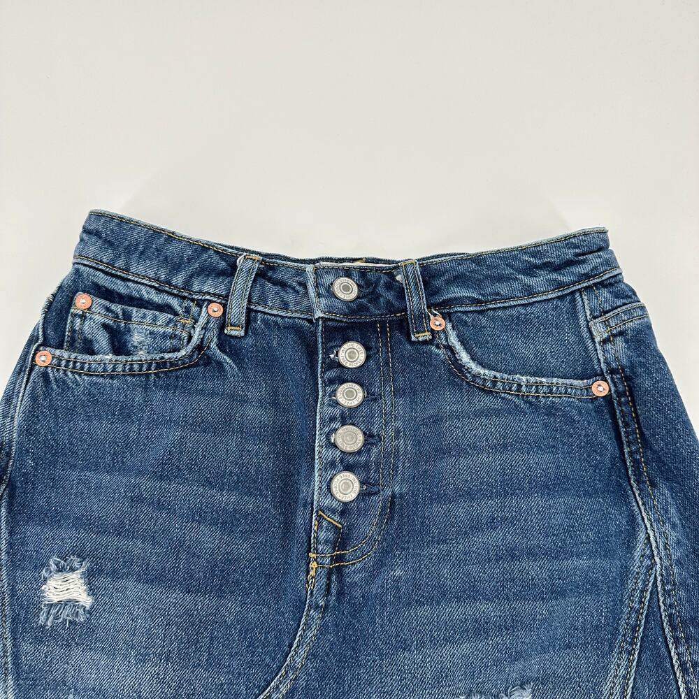 Free People We The Free Button Fly Distressed Raw Hem A-Line Mini Skirt Women 26 - Picture 2 of 9